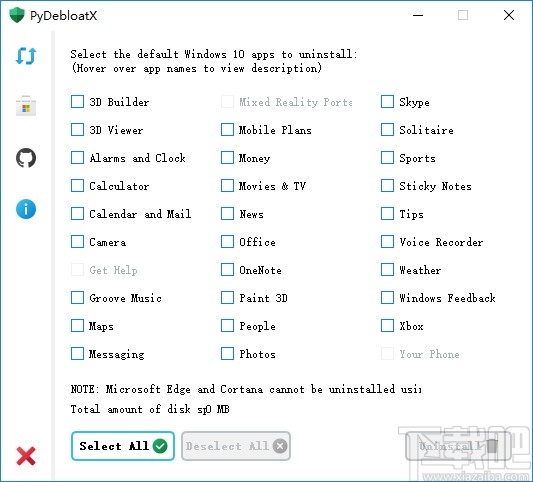 PyDebloatX(卸载win10默认应用)