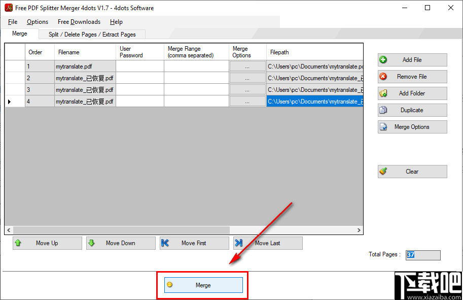 Free PDF Splitter Merger 4dots(PDF分割合并软件)