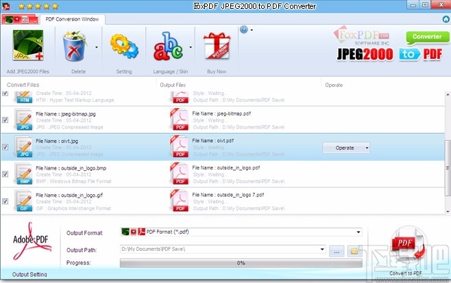 FoxPDF JPEG2000 to PDF Converter(JPEG2000转换成PDF转换器)