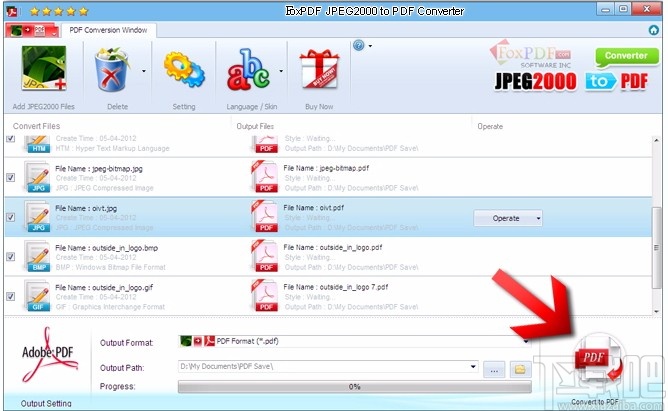 FoxPDF JPEG2000 to PDF Converter(JPEG2000转换成PDF转换器)
