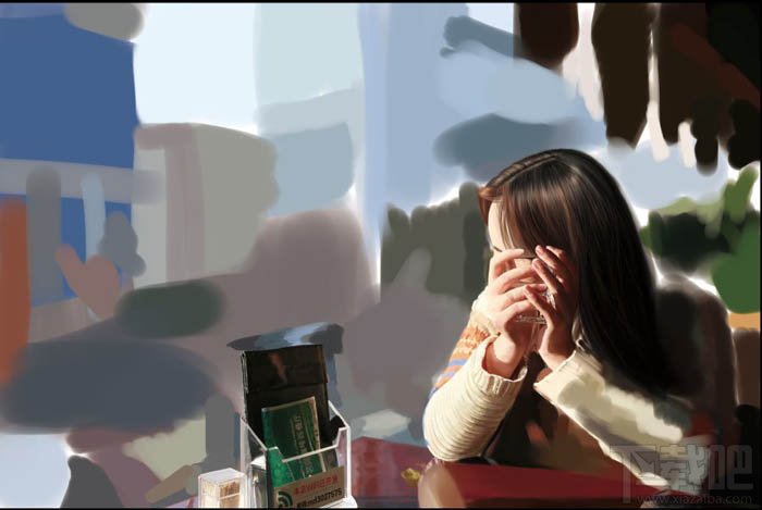 用Photoshop CC绘制在茶餐厅静静等待的美女