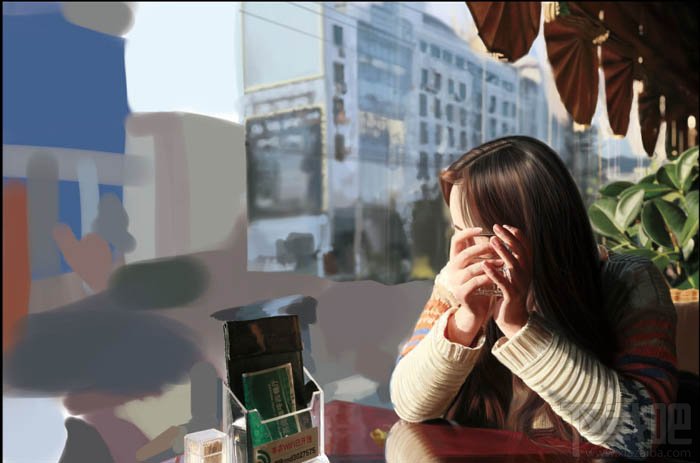 用Photoshop CC绘制在茶餐厅静静等待的美女