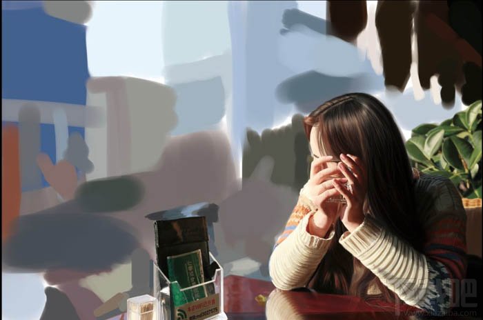 用Photoshop CC绘制在茶餐厅静静等待的美女