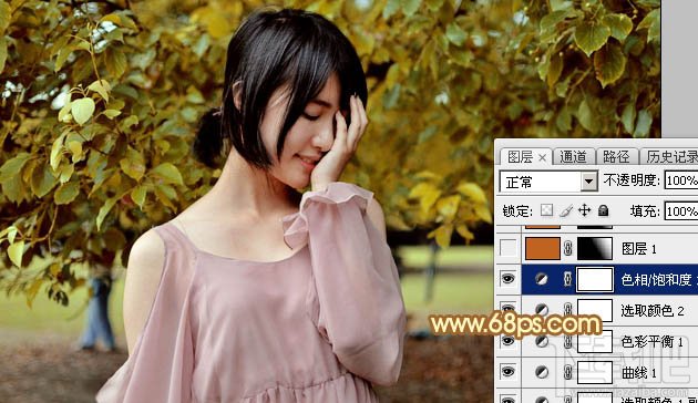 如何用Photoshop CC给绿树中的美女加上程曦阳光色