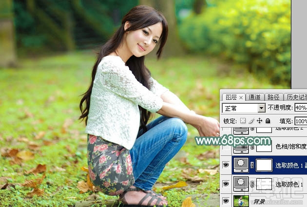 如何用Photoshop CC给空地上的美女加上甜美的粉绿色