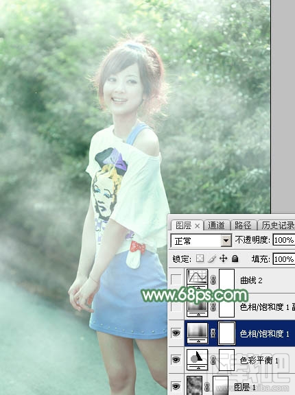 如何用Photoshop CC打造唯美的夏季青绿色外景美女图片