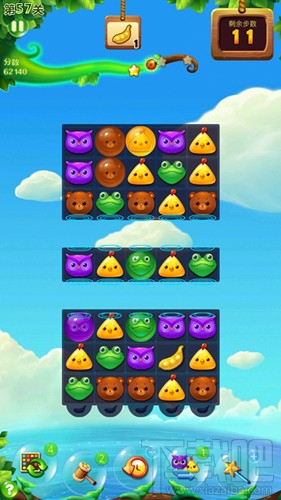 开心消消乐57关攻略收集金豆荚展示