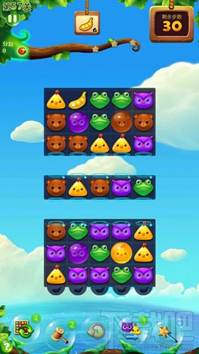 开心消消乐57关攻略收集金豆荚展示
