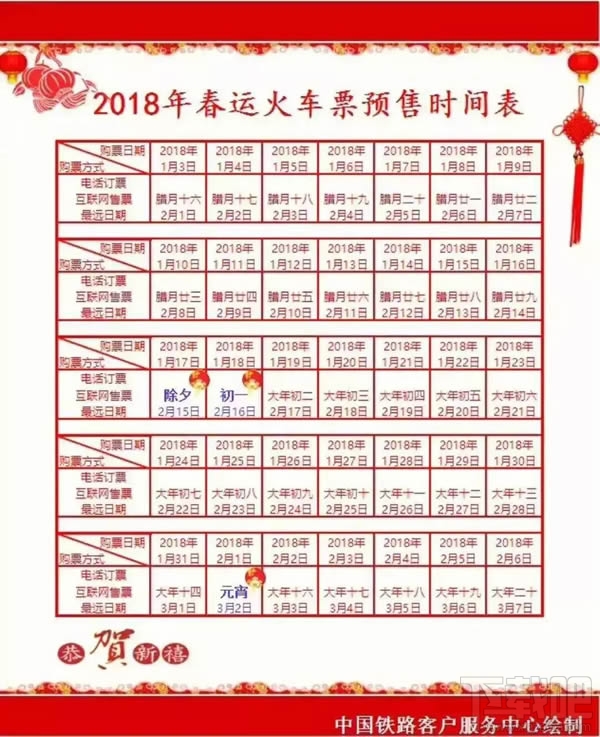 2018春运火车票什么时候预售?2018春运火车票提前多少天预定?