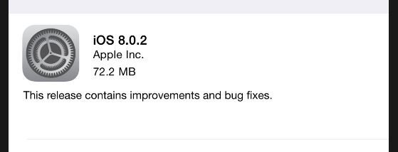 苹果发布iOS8.0.2更新 修复无网络信号与Touch ID失效等问题
