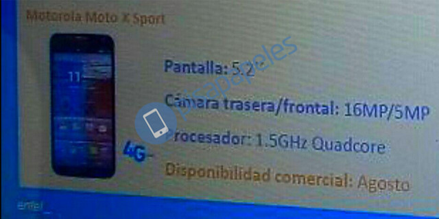 Moto X Sport曝光：5.2寸屏 或下月发布