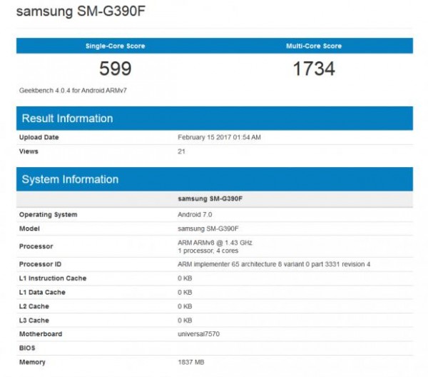 三星三防机型Galaxy Xcover 4曝光规格 Exynos 7570处理器
