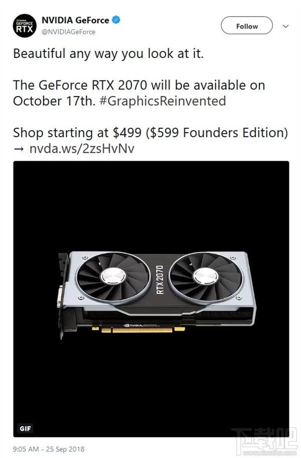 NVIDIA宣布RTX 2070显卡10月17日上市:499美元起